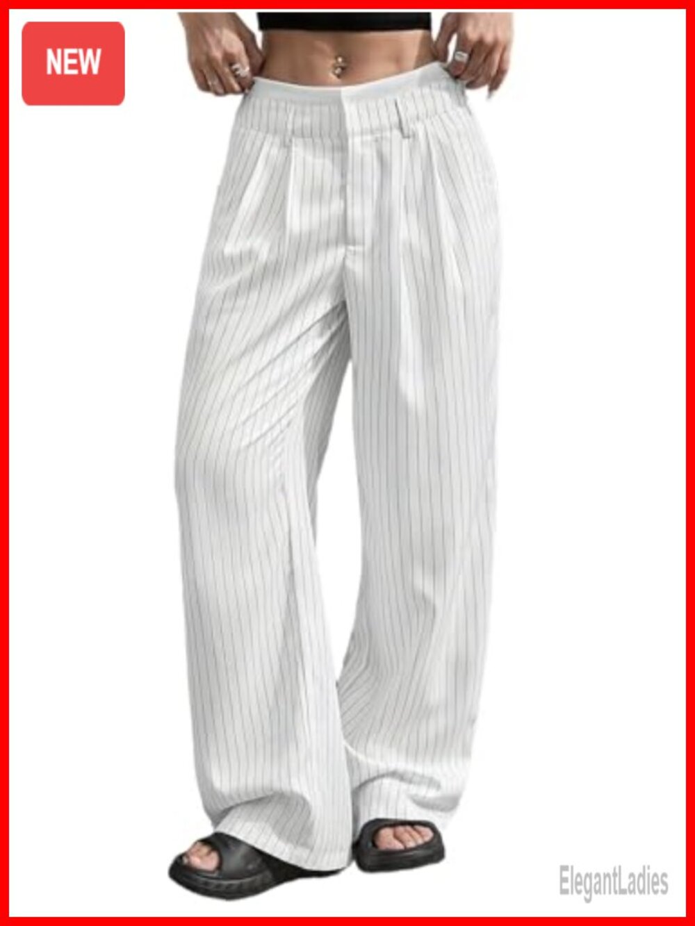High Waisted Wide Leg Pinstripe Dress Pants Pleated Front Business Casual